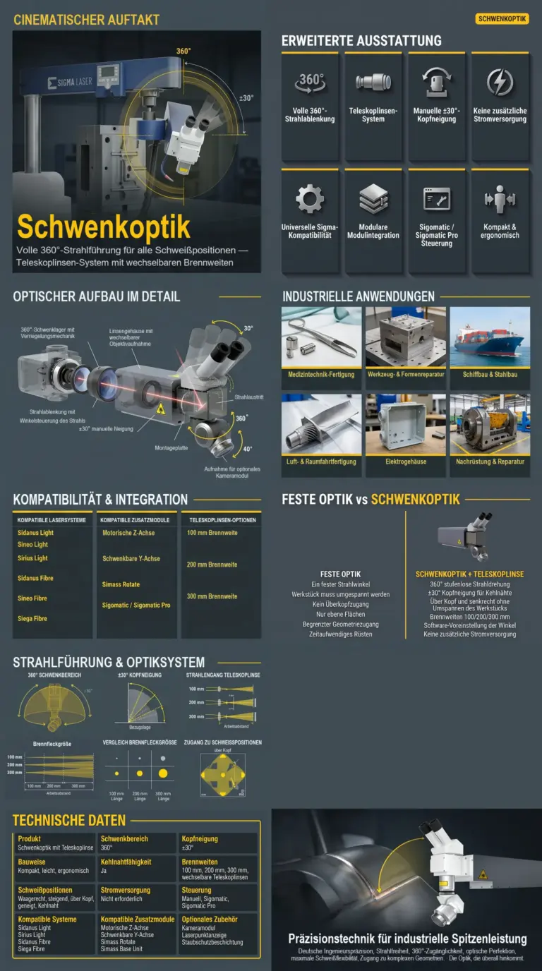 infografik neigbare und schwenkbare 360 grad optik fuer laser schweissen