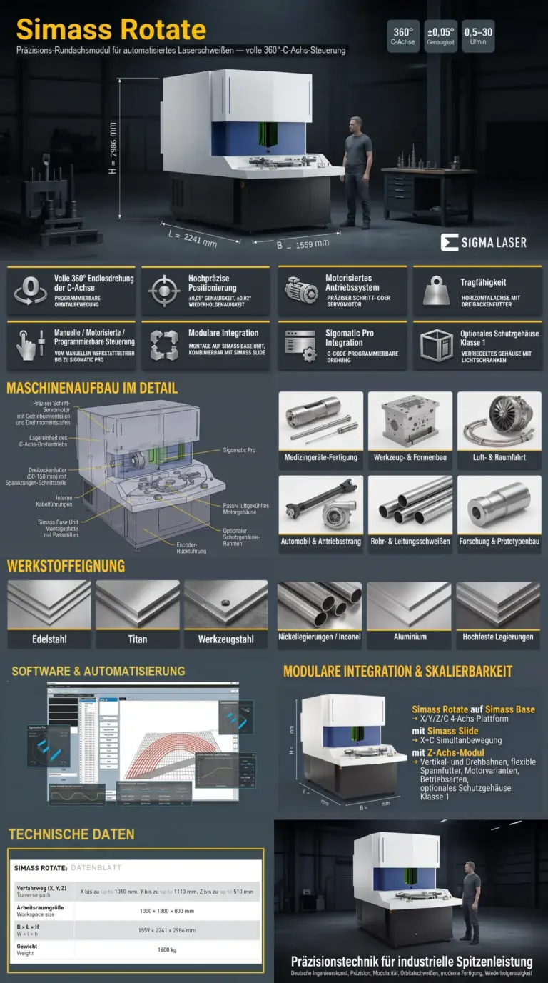 praezisionsdrehachse simass rotate fuer industrielle laser schweisssysteme
