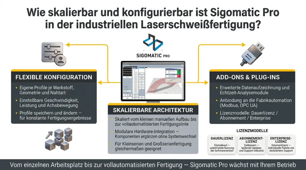 infografik anpassungsoptionen der industriellen laser schweisssoftware sigomatic pro