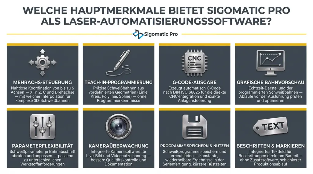 infografik hauptmerkmale der sigomatic pro software fuer die automatisierung von laser schweissanlagen infografik hauptmerkmale der sigomatic pro software fuer die automatisierung von laser schweissanlagen
