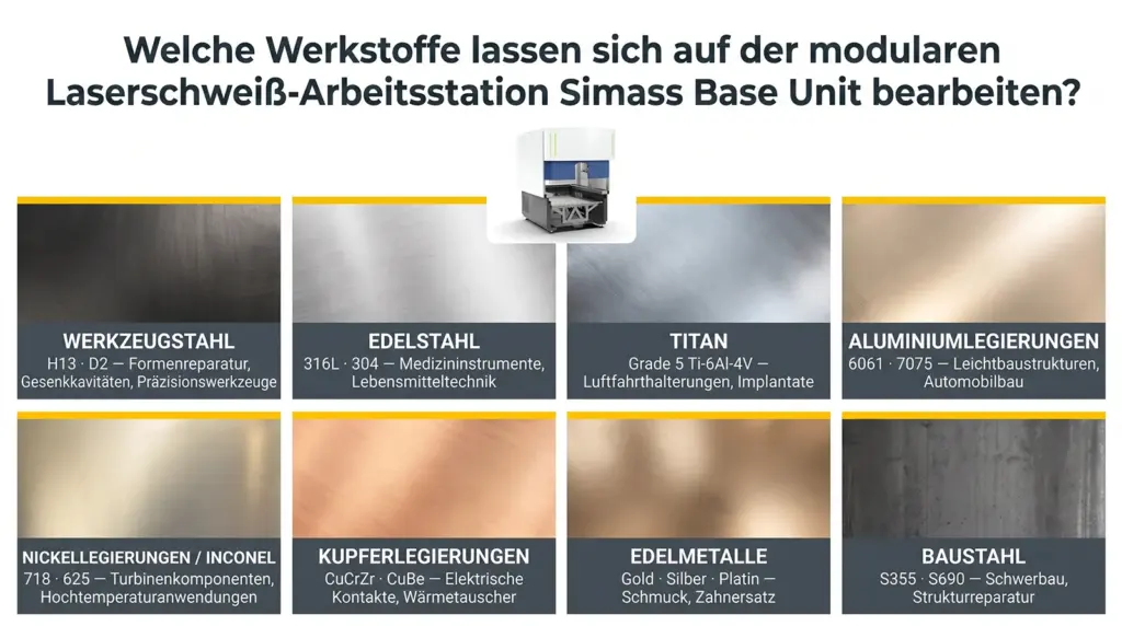 infografik schweissbare materialien der modularen laser schweissstation simass base unit infografik schweissbare materialien der modularen laser schweissstation simass base unit