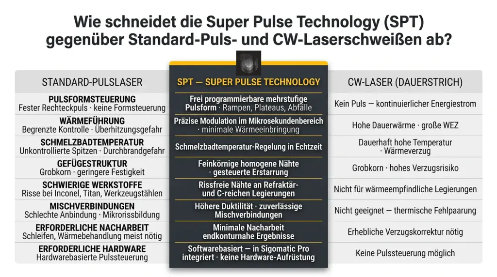 infografik vergleich der super pulse technologie spt mit cw laser schweissen infografik vergleich der super pulse technologie spt mit cw laser schweissen