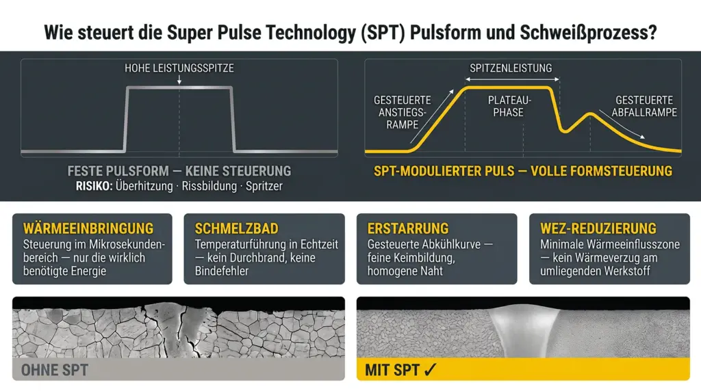 infografik wie die super pulse technologie die laser pulsform und den schweissprozess steuert infografik wie die super pulse technologie die laser pulsform und den schweissprozess steuert