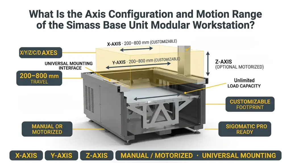infographic for the simass base unit modular laser welding workstation axis config and motion range infographic for the simass base unit modular laser welding workstation axis config and motion range