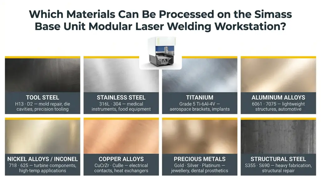 infographic for the simass base unit modular laser welding workstation weldable materials infographic for the simass base unit modular laser welding workstation weldable materials