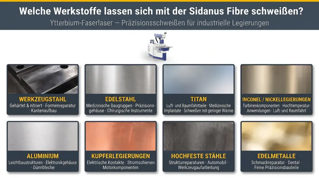materialien die mit dem sidanus ytterbium fibre laser schweisssystem geschweisst werden koennen materialien die mit dem sidanus ytterbium fibre laser schweisssystem geschweisst werden koennen