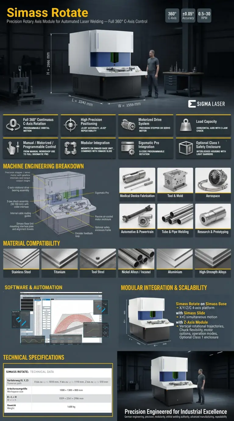 eje rotativo de precision simass rotate para sistemas industriales de soldadura laser