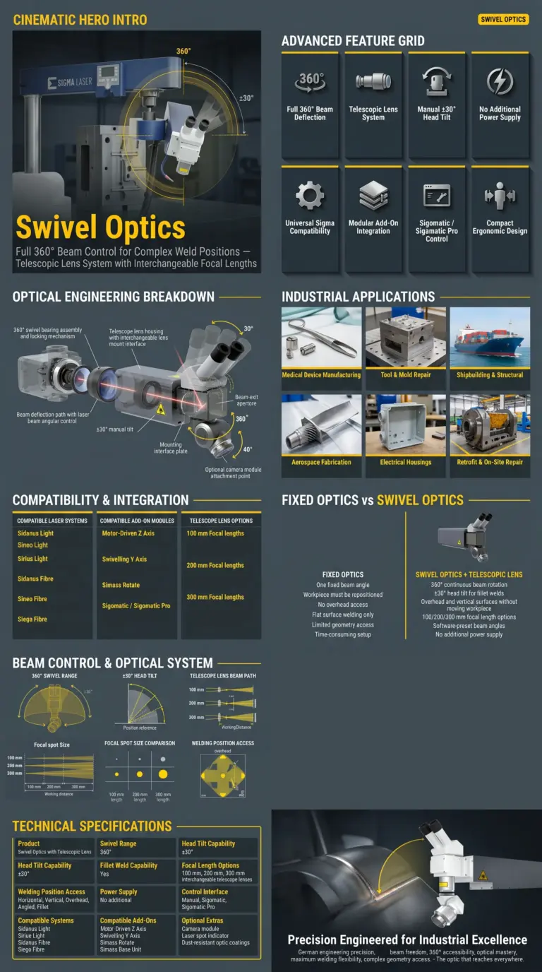 infografia optica basculante y giratoria de 360 grados para soldadura laser