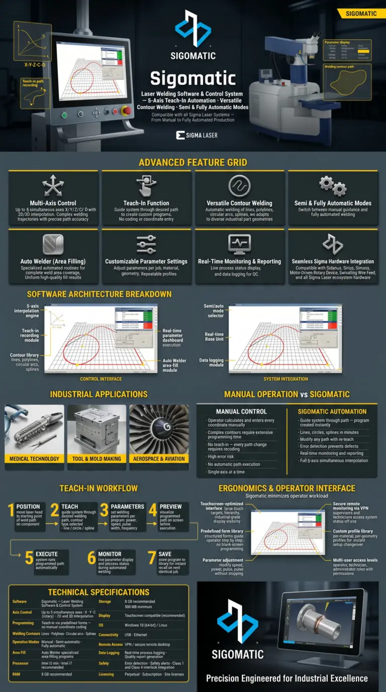 es-infografia software y sistema de control para maquina de soldadura laser sigomatic