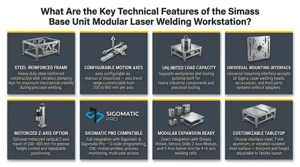 infografia caracteristicas principales estacion modular de soldadura laser simass base unit
