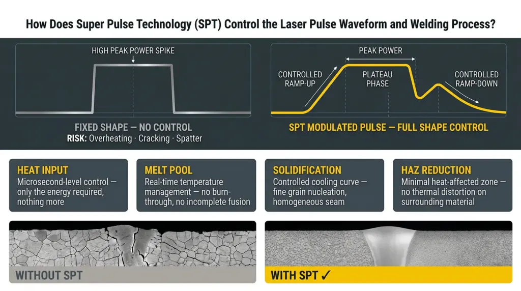 infografia como la tecnologia super pulse controla la forma de onda del pulso laser y el proceso de soldadura infografia como la tecnologia super pulse controla la forma de onda del pulso laser y el proceso de soldadura