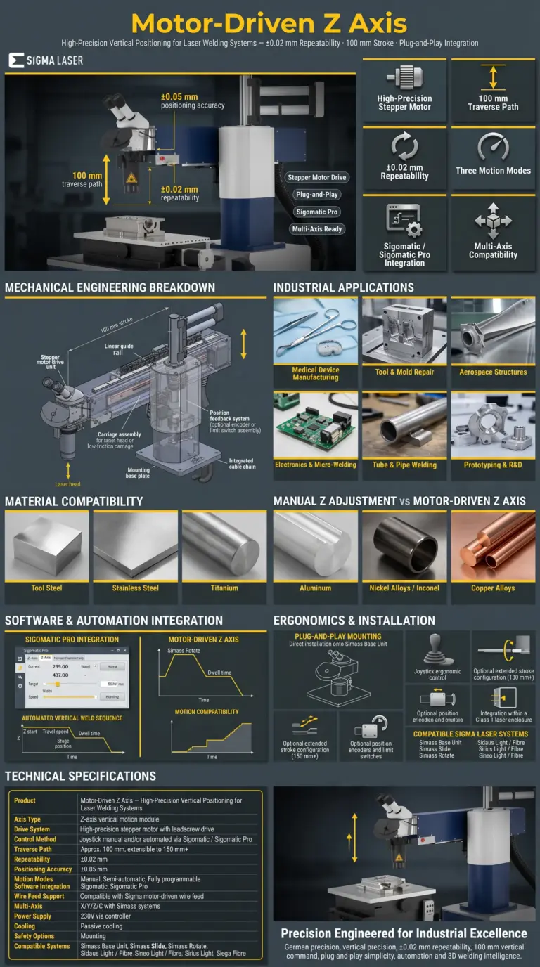 infografico eixo z motorizado para soldagem a laser