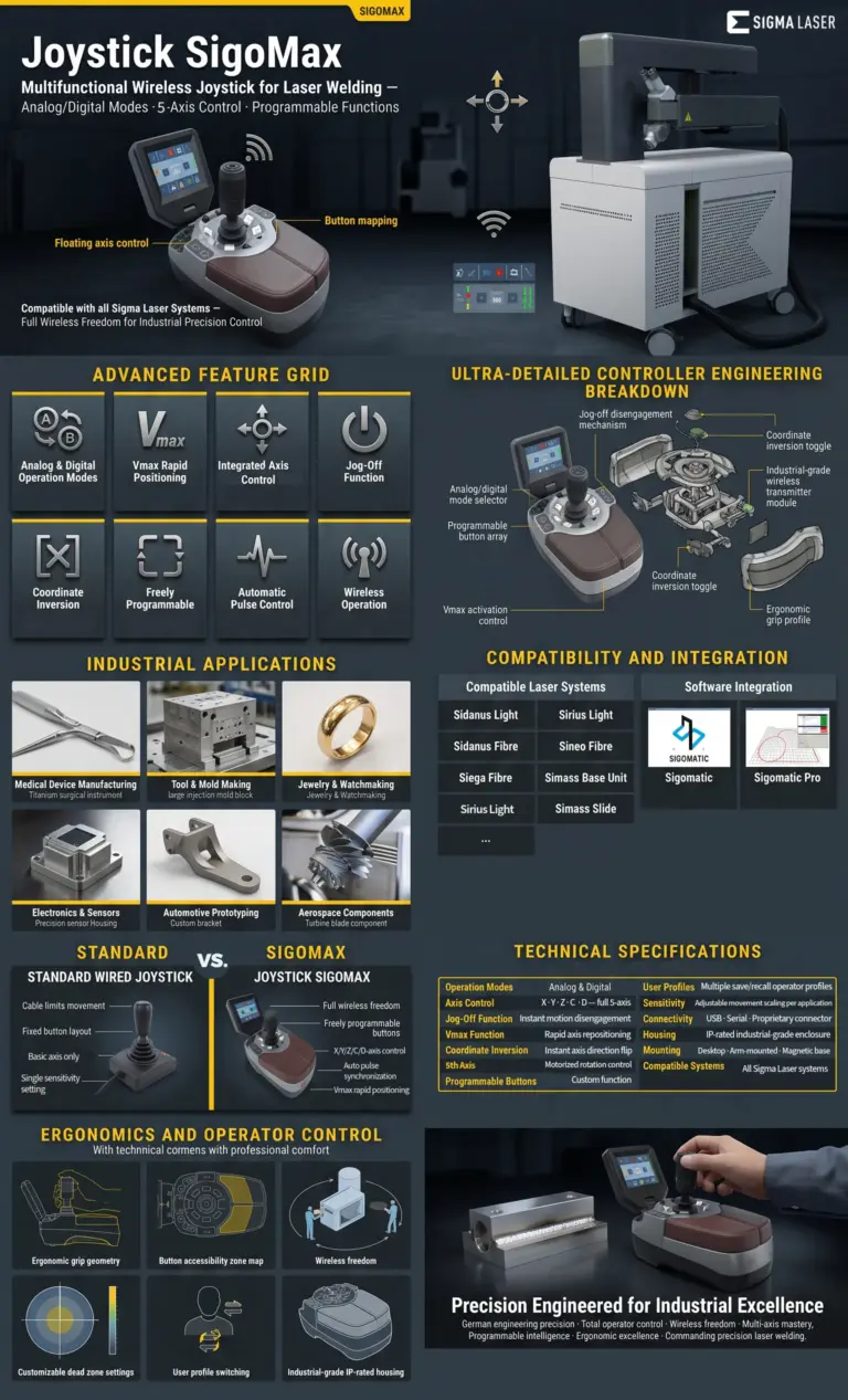 infografico joystick flexivel sigomax para sistemas de soldagem a laser