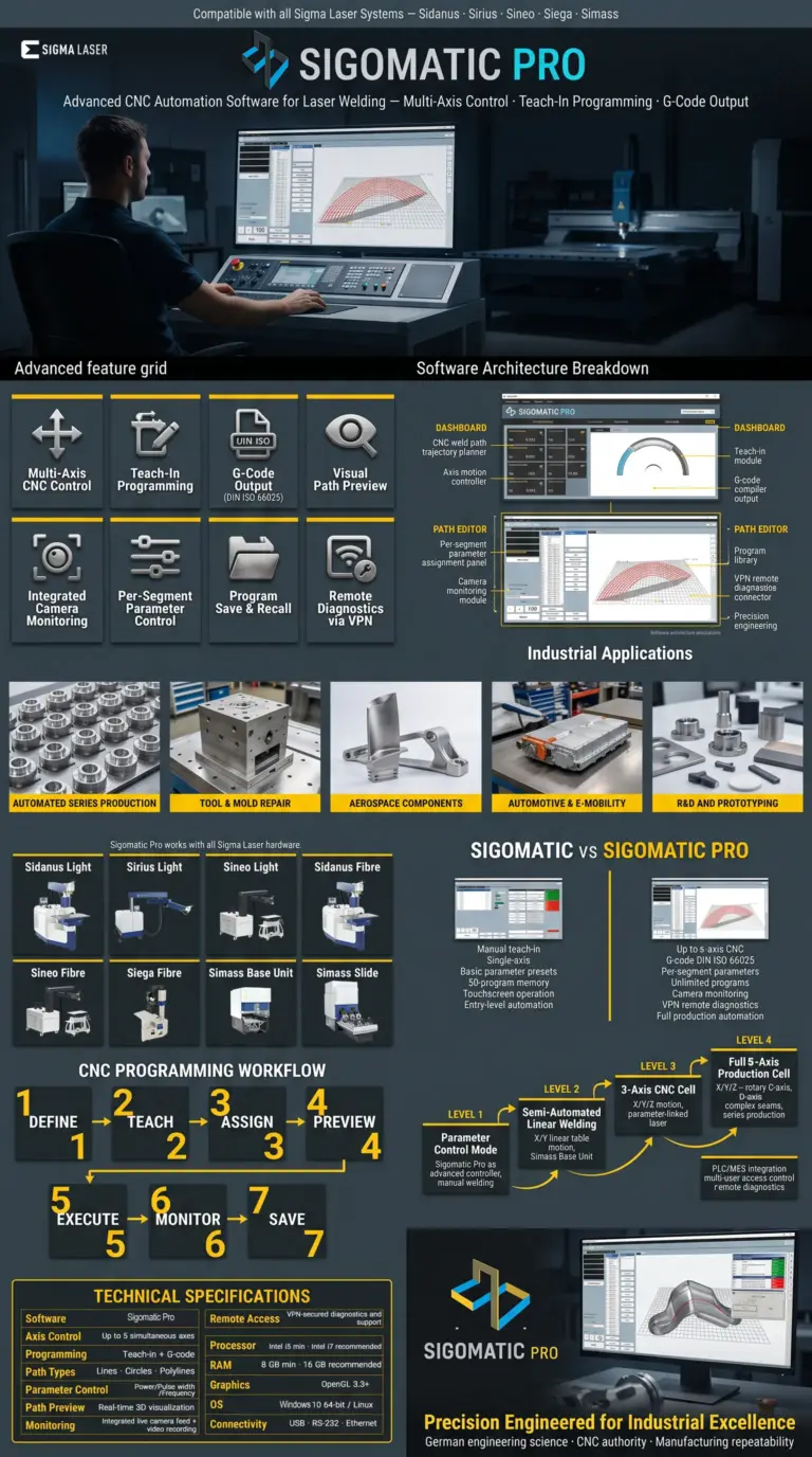 infografico software de automacao para soldagem a laser sigomatic pro