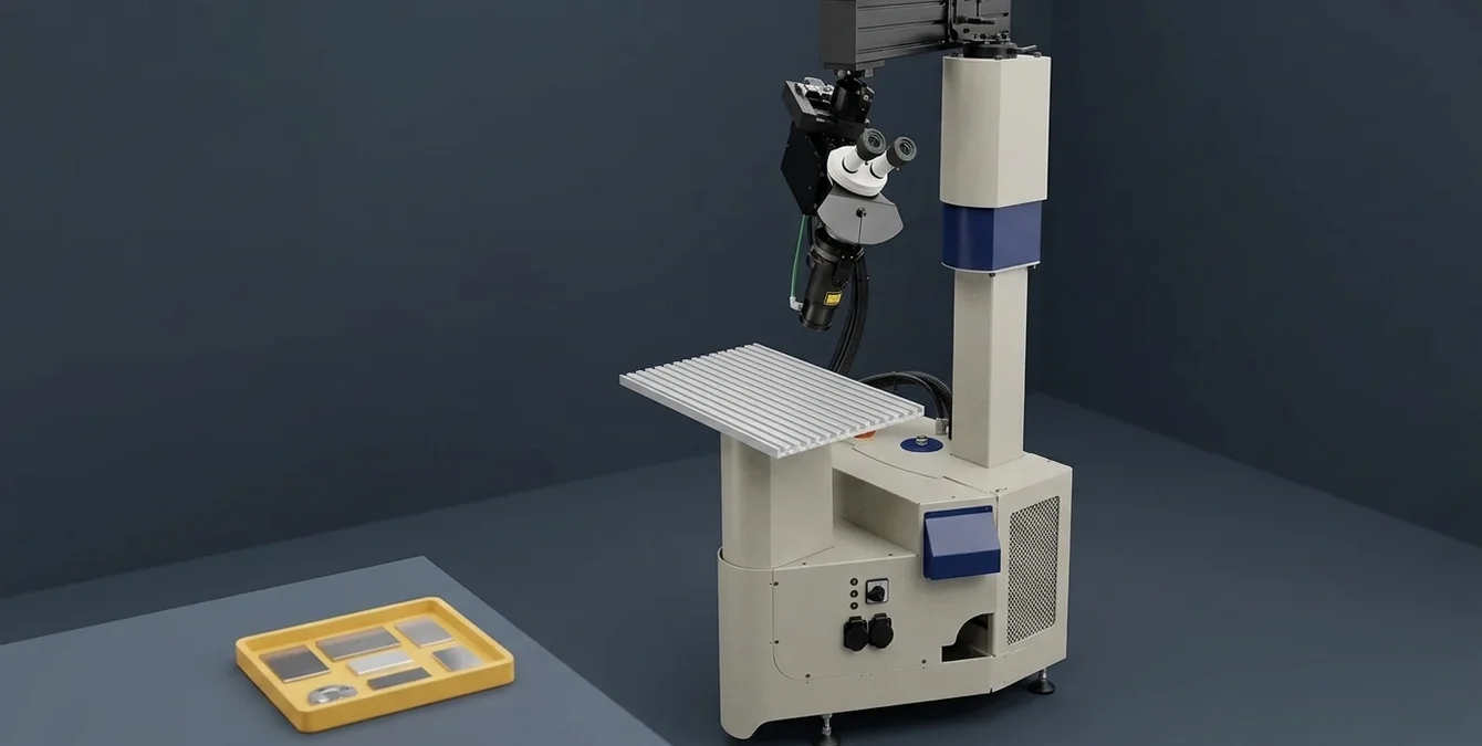 Siega Fibre stationary fibre laser system in a clean assembly bay with yellow tool tray and polished metal plates Siega Fibre stationary fibre laser system in a clean assembly bay with yellow tool tray and polished metal plates