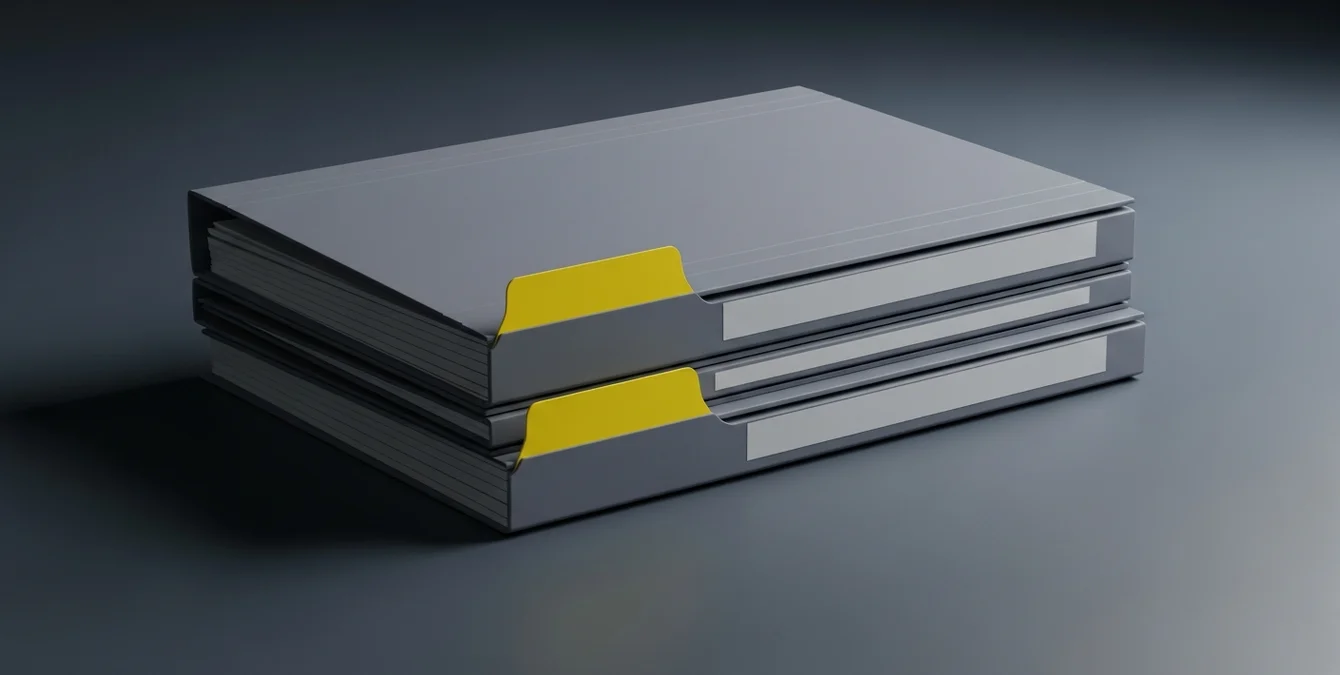 Stack of labeled folders with a yellow tab symbolizing organized documentation and workflow efficiency Stack of labeled folders with a yellow tab symbolizing organized documentation and workflow efficiency