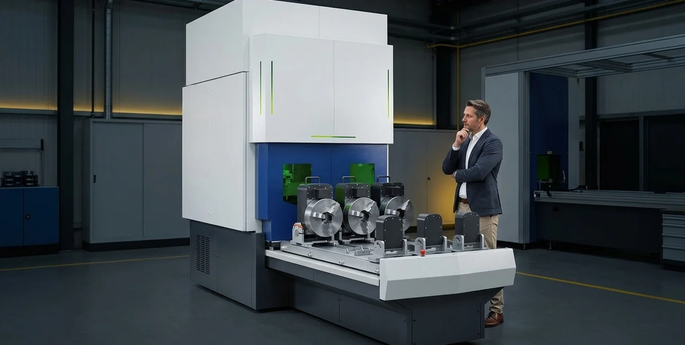 laser-welding-machine-financing-simass-slide-scaled-featured Factory owner weighing an investment in a Sigma Laser Simass Slide automated welding system