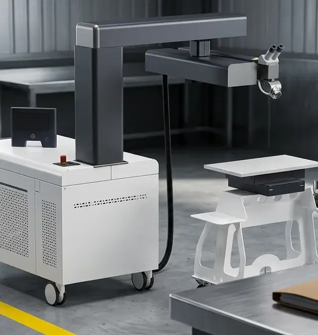 Mobile Laserschweißanlage sineo light in sauberer Werkstatt mit gelber Bodenmarkierung und Leasingvertrag Mobile Laserschweißanlage sineo light in sauberer Werkstatt mit gelber Bodenmarkierung und Leasingvertrag
