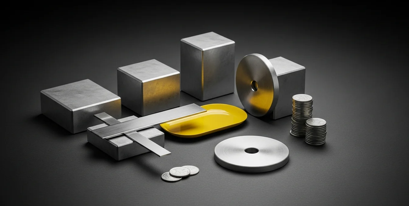 Minimalistic still life with caliper, metal block, ascending coin stacks, and yellow fixture handle symbolizing precision and energy density control in laser we Minimalistic still life with caliper, metal block, ascending coin stacks, and yellow fixture handle symbolizing precision and energy density control in laser we
