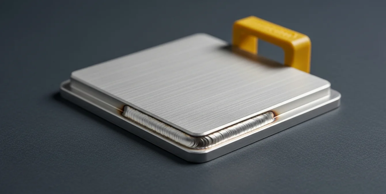 Macro de uma soldadura laser impecável numa aresta fina de fecho de molde, com superfície metálica prateada uniforme e acabamento mate Macro de uma soldadura laser impecável numa aresta fina de fecho de molde, com superfície metálica prateada uniforme e acabamento mate