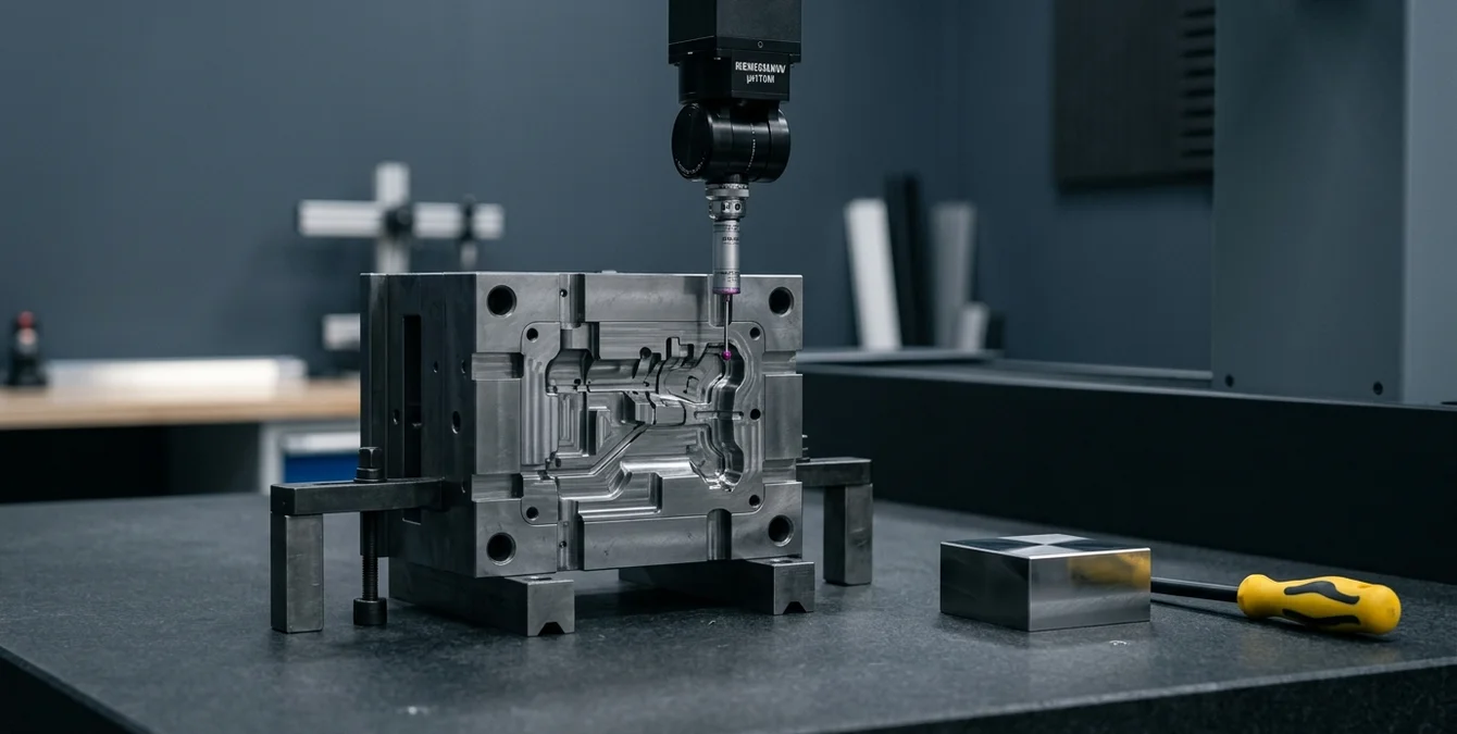 Medição dimensional precisa de uma cavidade de molde com sonda CNC e amostra de camada metálica para correção por soldadura laser Medição dimensional precisa de uma cavidade de molde com sonda CNC e amostra de camada metálica para correção por soldadura laser