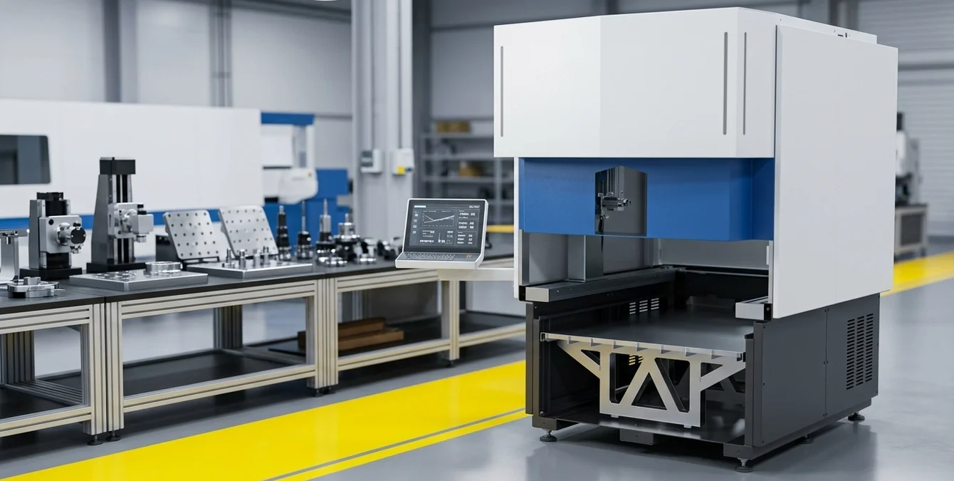 Simass base Laserschweißautomat in sauberer Werkstatt mit gelber Bodenmarkierung und Steuerpanel Simass base Laserschweißautomat in sauberer Werkstatt mit gelber Bodenmarkierung und Steuerpanel