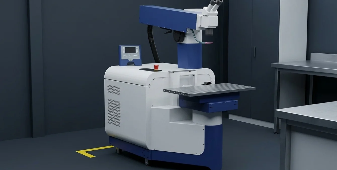 Stationäres Nd:YAG-Lasersystem Sidanus Light in einer präzisen Werkstattumgebung Stationäres Nd:YAG-Lasersystem Sidanus Light in einer präzisen Werkstattumgebung