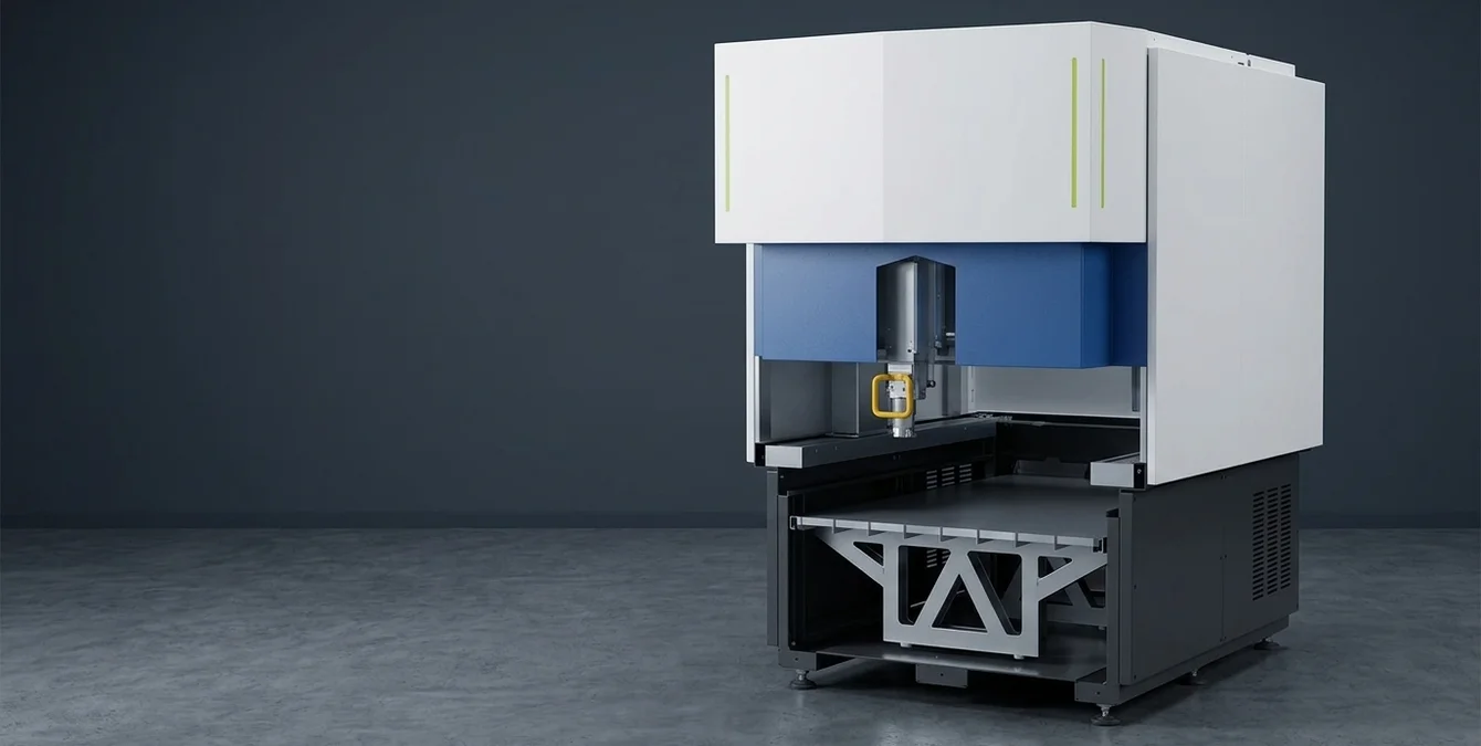 Simass Base Unit fixed automation laser welding system in dark industrial workshop with yellow fixture handle Simass Base Unit fixed automation laser welding system in dark industrial workshop with yellow fixture handle