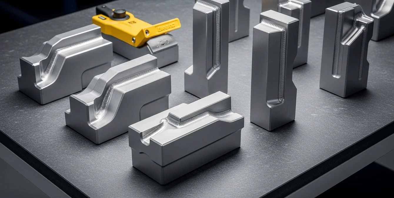 Testschweißungen an komplexen Werkstücken mit makellosen Schweißnähten in verschiedenen Positionen auf Granitprüftisch Testschweißungen an komplexen Werkstücken mit makellosen Schweißnähten in verschiedenen Positionen auf Granitprüftisch