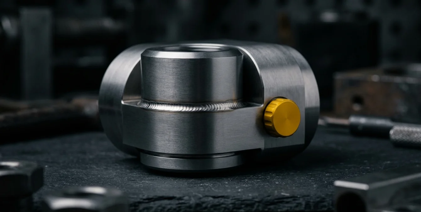 Swivel Optics 360° Strahlumlenkmodul in dunkler Werkstattumgebung Swivel Optics 360° Strahlumlenkmodul in dunkler Werkstattumgebung