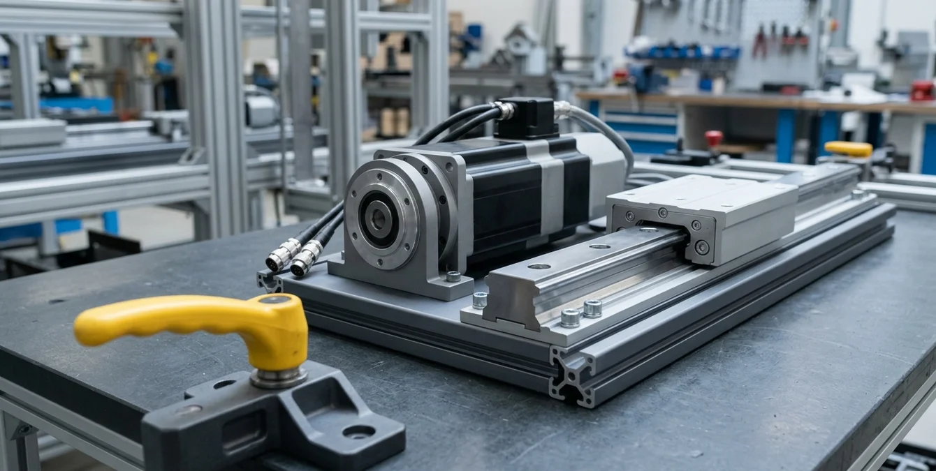 Montage von Slide- und Rotate-Modulen auf einem Werkbankrahmen mit präziser Ausrichtung Montage von Slide- und Rotate-Modulen auf einem Werkbankrahmen mit präziser Ausrichtung