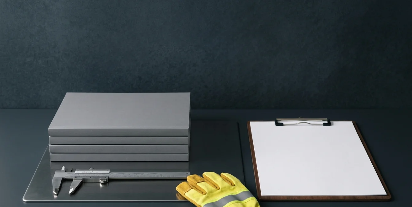 Symbolic still life of technical manuals, caliper, safety glove, and clipboard representing upgrade planning and coordination Symbolic still life of technical manuals, caliper, safety glove, and clipboard representing upgrade planning and coordination