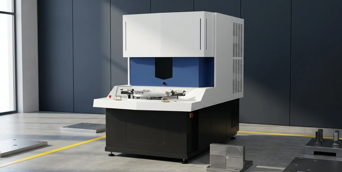 Simass rotat laser welding module in clean assembly area with yellow floor marking and tool steel sample Simass rotat laser welding module in clean assembly area with yellow floor marking and tool steel sample