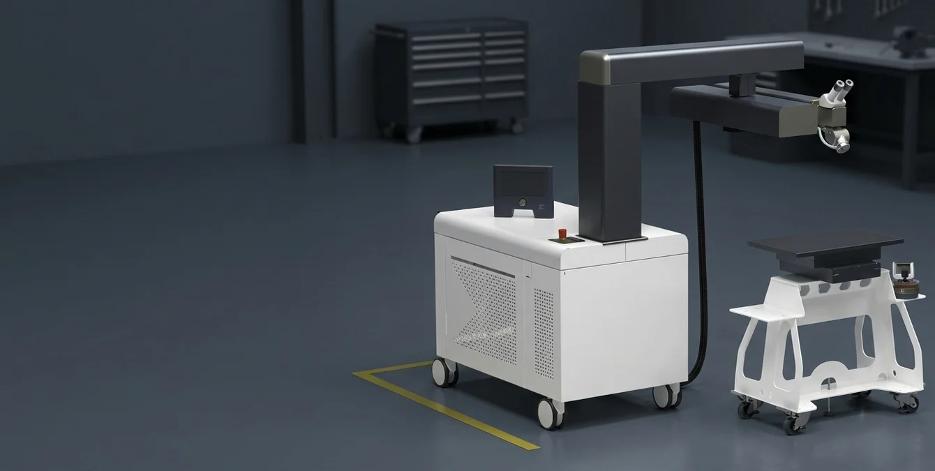 Sineo Light mobile Nd:YAG laser welding system in an industrial workshop environment Sineo Light mobile Nd:YAG laser welding system in an industrial workshop environment