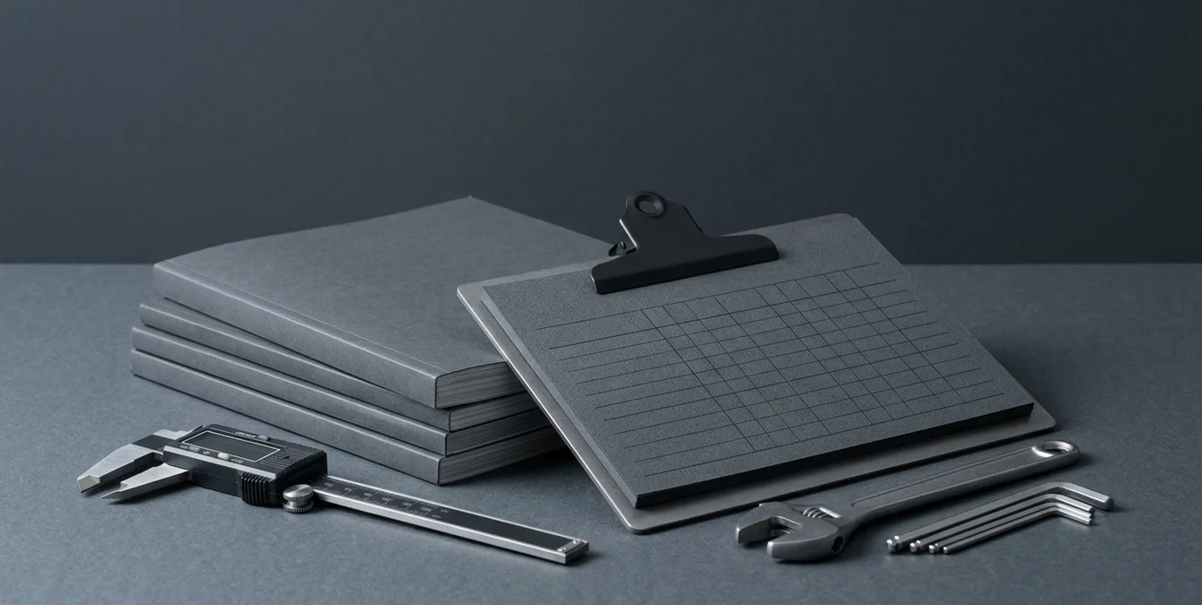 Symbolische Darstellung der Wartungsplanung mit Kalender und Messwerkzeug Symbolische Darstellung der Wartungsplanung mit Kalender und Messwerkzeug