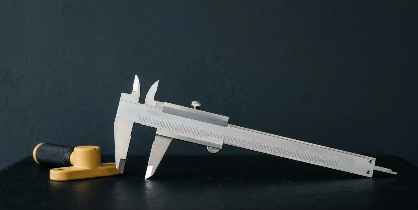 Polished caliper and yellow fixture handle symbolizing precision and control in laser welding Polished caliper and yellow fixture handle symbolizing precision and control in laser welding